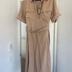 Nordstrom Tan Wrap Tie Front Shirt Dress